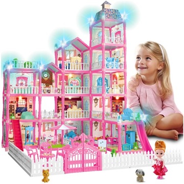 Domek Dla Lalek Willa 6 Poziomów Duży + Akcesoria Mebelki Figurki 78cm XXL