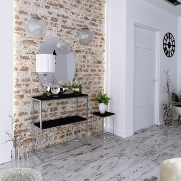 Двойной узкий стол-консоль Лофт Холл 80х30х80 Серебро + Столешница MiniPearl