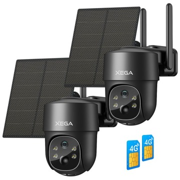 2szt KAMERA SOLARNA GSM ZEWNĘTRZNA OBROTOWA Z KARTĄ SIM 3G 4G LTE 2K 3MPx