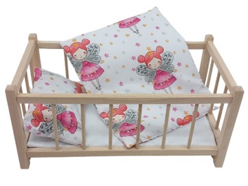 DREWNIANE ŁÓŻECZKO DLA LALEK LALKI + POŚCIEL 3 EL