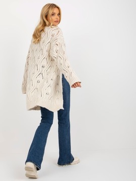 KARDIGAN AŻUROWY długi sweter NARZUTKA Z WEŁNĄ 3021 black one size