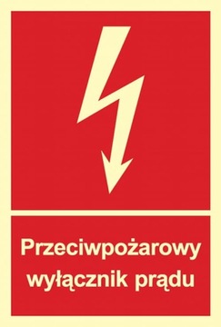 Przeciwpożarowy wyłącznik prądu 10X15 PŁYTA FOTO tabliczka świecąca w nocy