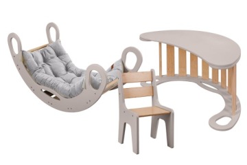 Set houpačka ,deska,židlička, matrace šedá Montessori barva béžová/kašmír