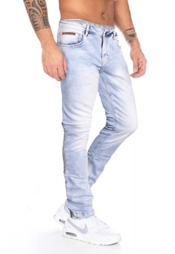 Spodnie Jeansy Klasyczne Przecierane Elastyczny Materiał IceBlue