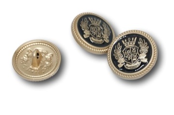 GUZIK metalowy OZDOBNY 1,5cm złoty z czarnym 1szt. na stopce, grzybek, herb