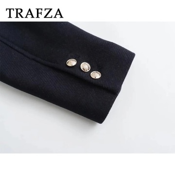 TRAFZA 2023 Autumn Winter Women Casual Double Brea