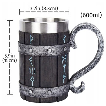 ПИВНОЙ МУФЛ НЕРЖАВЕЮЩАЯ СТАЛЬ С РУЧКОЙ В ВИНТАЖНОМ ВИКИНГОВСКОМ СТИЛЬ 600МЛ