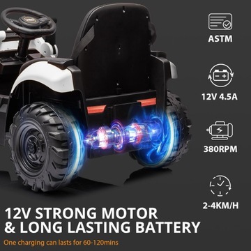 Elektryczny traktor dziecięcy 4w1 z łopatą,spychaczem i zdejmowanym, biały