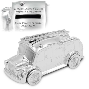 Skarbonka Wóz Strażacki z GRAWEREM Chrzest Roczek