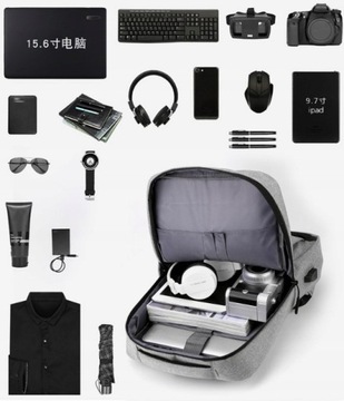 PLECAK Męski Biznesowy LAPTOP USB, Czarny