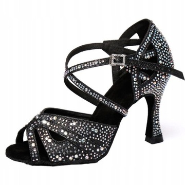 BUTY DO TAŃCA TANECZNE Z CEKINAMI czarny 8.5cm 44
