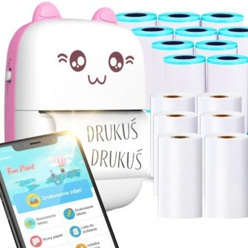DRUKUŚ МИНИ ПОРТАТИВНЫЙ ТЕРМОПРИНТЕР ДЛЯ ФОТОГРАФИЙ + 11 РОЛИКОВ