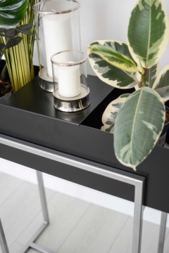 Металлическая консоль, серебряный вазон, подставка для цветов в стиле лофт.