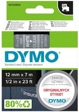 DYMO Taśma D1 45020 12mm 7m biały/przezroczysty