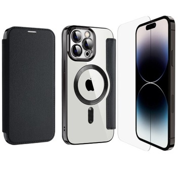 ETUI FLIP Z KLAPKĄ DO MAGSAFE OBUDOWA DO IPHONE 12 PRO MAX CZARNE + SZKŁO