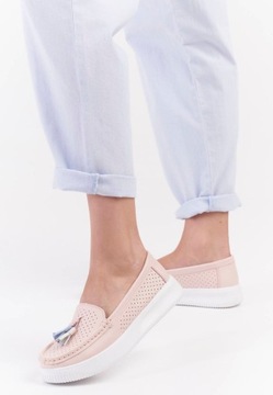 MOKASYNY DAMSKIE SERGIO LEONE SP015 RÓŻOWE PÓŁBUTY SKÓRA NATURALNA R 38