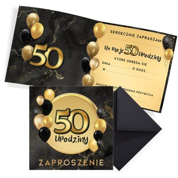 Zaproszenia na 50 Urodziny Czarno Złote Z13_02_ZC