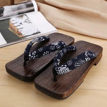 Традиционные японские деревянные сабо для внутреннего и наружного использования, синий квадрат 44