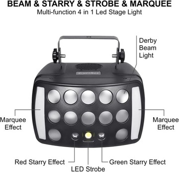 DJ Lights, Eyeshot Stage Party Light 4 в 1 с RGBW Derby Beam