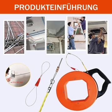 WŁÓKNO SZKLANE KASETA PILOT DO PRZECIĄGANIA KABLI STALKA WCIĄGARKA 30M