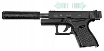 Пистолет металлический пружинный с глушителем Glock детский.