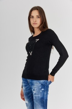 GUESS Czarny sweterek damski z wyszywanym logo M