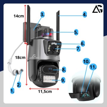 KAMERA ZEWNĘTRZNA WIFI OBROTOWA IP PODWÓJNA APLIKACJA ALARM DETEKCJA 2x4MP