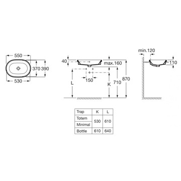ВСТРАИВАЕМАЯ РАКОВИНА 55X39 СМ ОВАЛЬНАЯ ROCA GAP КРУГЛЫЙ