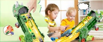 DUŻY Ciężarówka Dinozaur 65cm TIR AUTO AUTKA TOR SAMOCHODOWY Z 4 Samochody