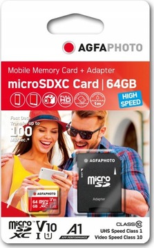 Karta AgfaPhoto Agfa MicroSD MicroSDXC 64 GB Class 10 UHSI/U1 V10 (SB6032)
