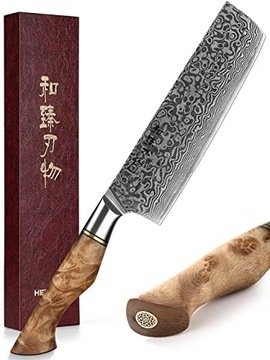 Hezhen Nóż Damasceński Nakiri,Japoński Nóż Szefa Kuchni 67 Warstw L898
