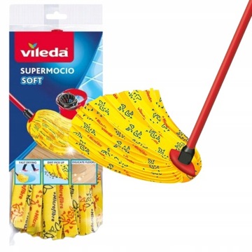 MOP VILEDA SUPERMOCIO SOFT Z KIJEM ŻÓŁTY WŁÓKNA WISKOZOWE MOŻLIWOŚĆ PRANIA
