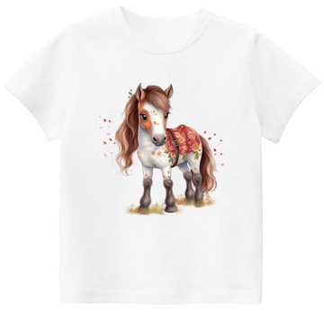 Koszulka z koniem T-shirt dziewczęcy Konie do przedszkola szkoły r. 152