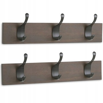AMAZON MOCNY ELEGANCKI WIESZAK DREWNIANY 3 HACZYKI METAL WIESZAKI 2 szt