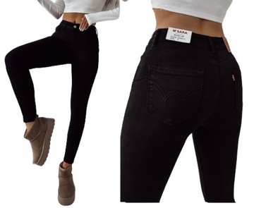Jeansy spodnie damskie M Sara modelujące push up czarne S/36