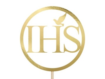 Золотой зеркальный топпер IHS для торта диаметром 22 см.