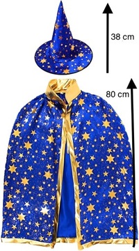STRÓJ CZARODZIEJA CZAROWNICA CZARODZIEJ MAGIK PRZEBRANIE PELERYNA ZESTAW NB