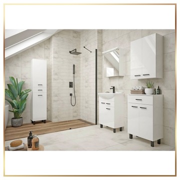 Белый напольный умывальник для ванной комнаты, 50, лак, черный смеситель Click Clack