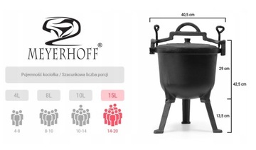 KOCIOŁEK ŻELIWNY MEYERHOFF 15L PIECZONKI PRAŻONKI DUSZONKI GRATIS ŁYŻKA
