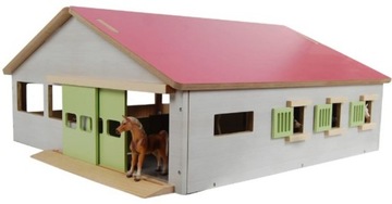 DREWNIANA STAJNIA DLA KONI 1:32 3 BOKSY I TOR RÓŻ