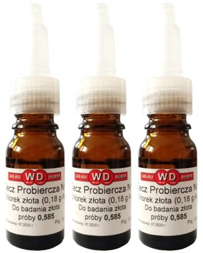 3x Ciecz Probiercza 10ml CHLOREK ZŁOTA 0,18g Au