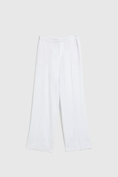 Lniane spodnie z nogawkami w kant białe XXL od MOODO