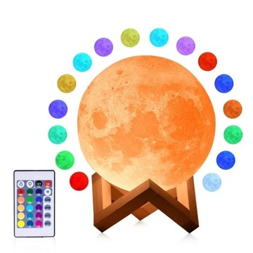 LAMPKA NOCNA 3D Księżyc ⌀15cm Obwód 48cm MOONLIGHT RGB + Pilot