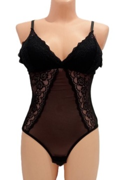 ЖЕНСКОЕ КРУЖЕВНОЕ БОДИ НА ЛЕМЯХ KAROLINA черное L/XL