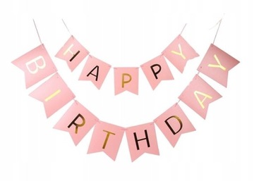 Urodziny Girlanda Baner Happy Birthday Różowa