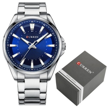Zegarek męski Curren 8424 Bransoleta srebrny niebieski + PUDEŁKO