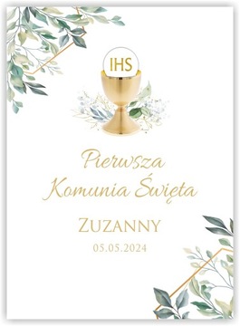 Tablica Powitalna Pierwsza Komunia Święta 70x50 Pionowa z Imieniem