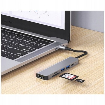 6w1 Hub adapter USB-C HDMI 4K SD MacBook Air Pro
