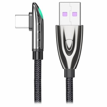 GAMINGOWY Kabel USB typ C USB A 90 st. 6A 66W LED szybki 0,5m