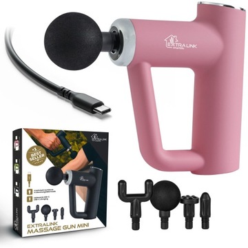 Pistolet do masażu Massage Gun Mini Różowy 4 końcówki Extralink